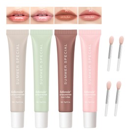 4pcs Summer Lip Balm, Hydrating Butter Tint Lip Balm, Winter Lip Care Butter Lip Masks, Tinted Lip Gloss Moisturizing Lip Balm with Brush
