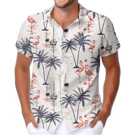 HUNTFAMI Tropical Short Slevee Button Shirt, Summer Shirt for Men Flamingo