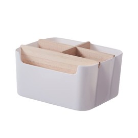 Bamboo Office Furniture with 5 Compartments | Storage Box with Pen Holder for Pens, Cosmetics, Post-it Notes | Home Office Organiser