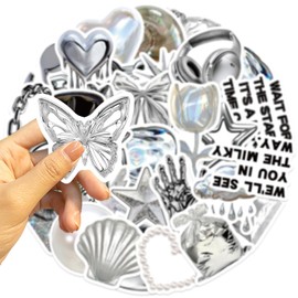 30 pcs Aesthetic Stickers Black and White Stickers, Y2K Aesthetic Waterproof Vinyl Decal for Girl Teen Adult Girl Water Bottle Laptop Phone Skateboard Luggage Notebook