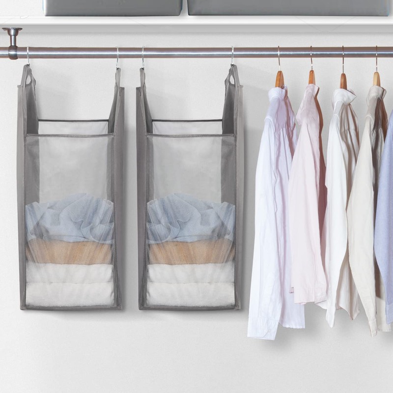 STORAGE MANIAC 2-Pack Hanging Laundry Hamper, Front See-Through Mesh Bag,