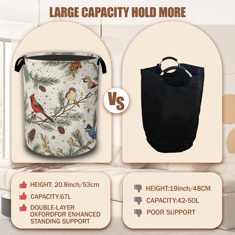 Blue Bird Cardinal Pine Laundry Baskets,Laundry Hamper,Storage Basket with Handles