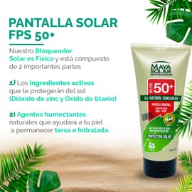 Maya Solar. Bloqueador Solar Corporal. 100% Biodegradable SPF 50+ Uso Diario 204 ml