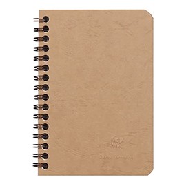Clairefontaine - Ref 78592C - Age Bag Wirebound Notebook (100 Pages) - 9 x 14cm, Squared Rulings, 90gsm Brushed Vellum Paper, Pocket for Loose Documents - Brown Cover