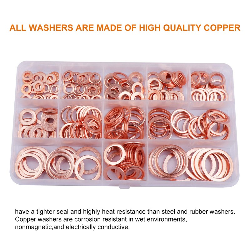 LordHardware 300PCS Copper Crush Sealing Washers Assortment Kit M5 M6