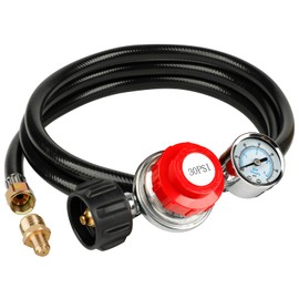 6FT 0-30 PSI Adjustable High Pressure Propane Regulator with 0-60PSI Gauge Gas Flow Indicator, QCC1 3/8" Flare Propane Hose Fits for LP Gas Cooker, Burner, Turkey Fryer, Smoker, Stove, Heater
