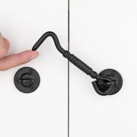 INIRET 2 Packs 4”Barn Door Latches，Matte Black Heavy Duty Solid Thicken Stainless Steel barn gate Hook and Eye Latch,Sliding Door Antique Lock Gate Latch Wine Cabinet Carbon Steel Closet Door Latches