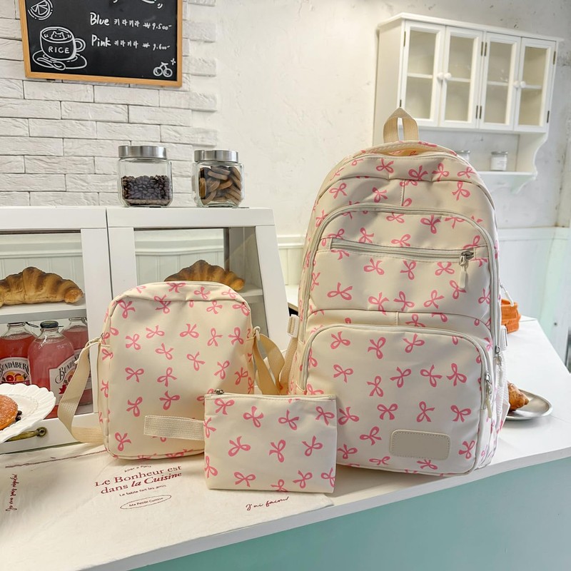 Cohawk Bow Backpack for Women Coquette Aesthetic Nylon Rucksack Cute