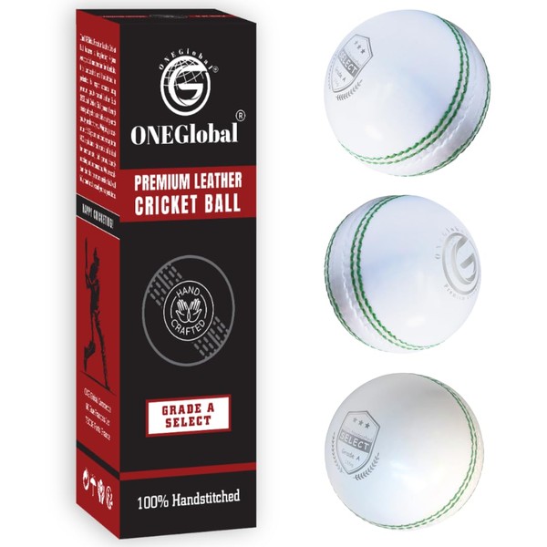 ONEGlobal Select Leather Cricket Ball | 100% Handcrafted, 156g -