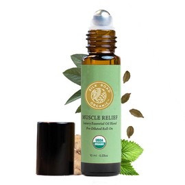 Silk Road Organic Organic Muscle Relief Essential Oil Blend Roll On, 100% Pure USDA Certified Aromatherapy for Muscle Aches & Stiff Joints with Peppermint & Ginger - 10 ml Roller by Silk Road Organic