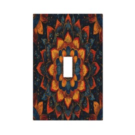 Spshian Colorful Oriental Floral Blooming Mandala Flower Single Toggle Light Switch Covers Decorative 1 Gang Wall Plate Electrical Device Switchplate Dimmer Faceplate for Bathroom Decor