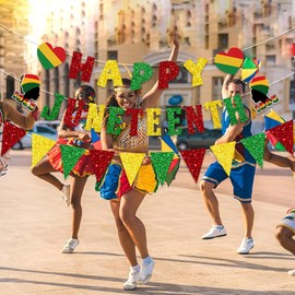 FHGG Happy Juneteenth Decorations Banner Glitter Freedom Day Africa American Independence Party Decor June 19th 1865 Ceiling Streamers African Afro American Festival Sign