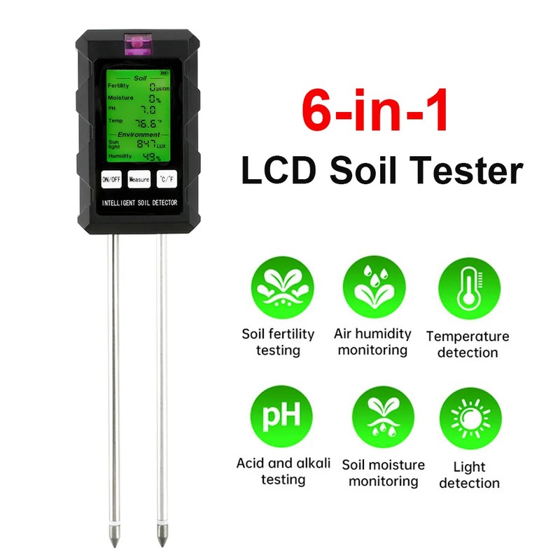 6-in-1 Digital Soil Tester for Plant Care – Backlit LCD
