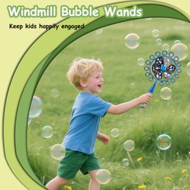 Aniymubao Windmill Bubble Wand Toys for Toddlers Kids 3-5 5-8 8-12 Year Olds, Bubble Blower & Pinwheel Spinner with 2 Solutions, Outdoor Activity & Backyard Fun, Birthday Gifts for Boys Girls (Blue)