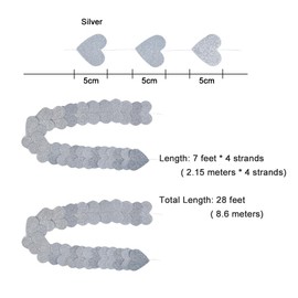 Silver Glitter Heart Paper Garland Circle Love Hearts Hanging Decoration for Valentine's Day Wedding Birthday Party, 2'' in Diameter, 4 Strands