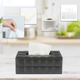 PU Leather Tissue Box Cover, Rectangle Black Tissue Box Holder for Home Decor, Office Desk & Bathroom, Fits Standard Tissue Boxes(Black)