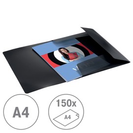 VON Leitz 30071099 Folder with Elastic Closure, PP Folder, for 150 Sheets, Silver Print, Lightweight Folder for School and Household, Multiple Colours, Pack of 5, 30071099