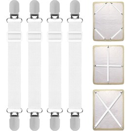 Clips para sábanas (30 cm-130 cm), 4 Unidades de tensores de sábanas Ajustables, tensores elásticos para sábanas, tensores Blancos con Clips de Metal, Correas tensoras para colchón, sábanas,