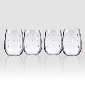 Rolf Glass Sailing Stemless Wine Tumbler 17 ounce - Stemless Wine Glasses Set of 4 – Lead-Free Crystal Glass - Etched Tumbler Glasses – Proudly Made in the USA