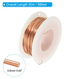 PATIKIL 98.42 Feet Solid Bare Copper Wire,22 Gauge 99.9% Pure Copper Wire 0.6mm Soft Beading Wire Metal Plant Stem Ties for Jewelry Craft (30m)