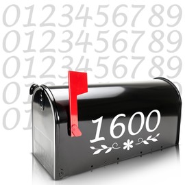 ASSURED SIGNS Reflective Mailbox Numbers Stickers for Outside - 5 Sets, 2 Inches Tall 0-9 Numbers Plus Optional Designs - White Self-Adhesive Vinyl Decals - Waterproof and UV Resistant.