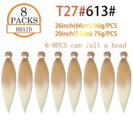ShowJarlly Pre-Stretched Braiding Hair 8Packs/Lot Yaki Texture Hair Extensions Professional Soft Synthetic Fiber Easy Braids Crochet Hair Braid DIY Box Braiding Hair (26inch,T27#613#)