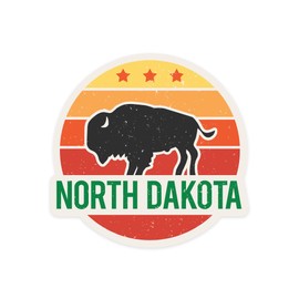Die Cut Sticker North Dakota, Sun and Bison, Contour Vinyl Sticker 1 to 3 inches (Waterproof Decal for Cars, Water Bottles, Laptops, Coolers), Small