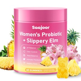 Saajoor Women Probiotic Slippery Elm Gummies - Supports pH Balance, Digestive & Immune Health, Natural Pineapple Flavor, 60 Count