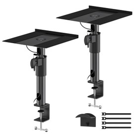 Clamp-on Desktop Speaker Stands Pair for Klipsch Bookshelf Speaker Stand - Height Adjustable Speaker Stand Desk for Klipsch R-50M, R-51M, R-41M, R-15PM and More Speakers Desk Stand Wr Cable Management