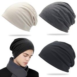 HXSYKJDM 3PCS Unisex Slouchy Beanie Cap, Slouch Beanie Hat, Cotton Winter Beanie Hat, Chemo Hats Unisex Black