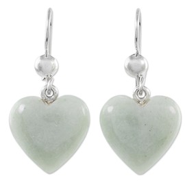 NOVICA Artisan Handmade Jade Dangle Earrings White Heart Shaped Silver Guatemala Sterling Green [1.3 in L x 0.6 in W x 0.2 in D] ' Mayan Heart'