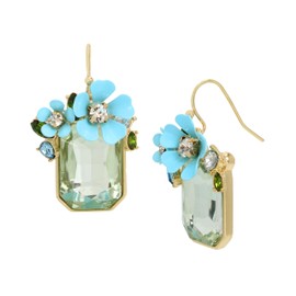 Betsey Johnson Womens Flower Gem Drop Earrings