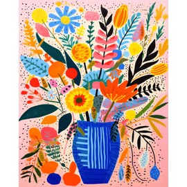 Sketching Graffiti Flowers DIY Paint by Numbers for Adults Yellow and Pink Camille Flower DIY Oil Painting Acrylic Paint Art Colorful Painting Kit Canvas with Acrylic Paints 16x20 Inch（DIY Frame ）