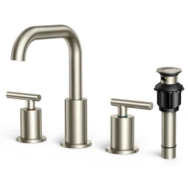 FORIOUS Brushed Nickel 8 Inch Widespread Bathroom Faucet for 3 Hole Sink, 2 Handles 360° Swivel Bathroom Sink Faucet with Pop Up Drain and Hoses, for Vanity Restroom RV Lavatory