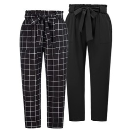 Hanna Nikole Women's Casual Pants Plus Size Bow Tie Waist Pants with Pocket for Work Business 2PC Set