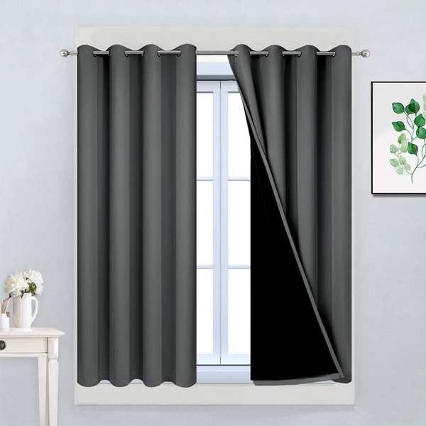 Yakamok Dark Gray 100% Blackout Curtains, Energy Saving Thermal Insulated
