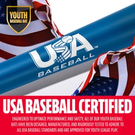 Franklin Sports Youth Baseball Bat - Heist Kids Baseball Bats for Ages 8-12 - 2 5/8" Inch Big Barrel Kids Metal Bat - Youth Drop -10 Aluminum Bats - USA Baseball - 26" Inch / 16oz. - Royal 1000