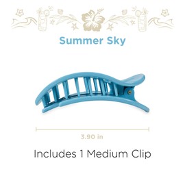 TELETIES - Medium Flat Round Clip - Ideal for Medium-Thick Hair - For Lying Down, Yoga, Driving & More - Strong Grip, Bendable Teeth, Comfortable Curved Design - For All Hair Textures - Summer Sky