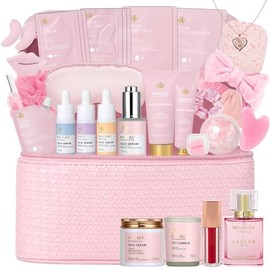 RA ROSA ACCA Set De Cuidado Facial De Rosas, Cesta De 33 Piezas Para Baño Y Cuerpo, Kit De Belleza, Mascarilla, Neceser, Sérum Facial, Bomba De Baño,