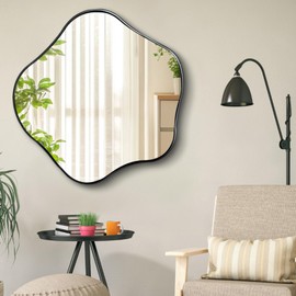 womilous Scalloped Mirrors, 28" Irregular Shaped Mirror, Asymmetrical Mirror Decorative, Modern Wavy Wall Mirrors for Living Room Bathroom Bedroom Hallway Entryway Fireplace