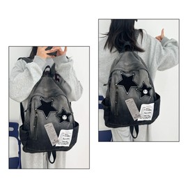 Y2K Aesthetic Backpack for Women, Vintage Grunge Design, Solid Color with Star Skull Accents, Lightweight for Travel, Concerts, Shopping (Black)