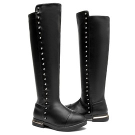 DADAWEN Girl's Waterproof Side Zipper Knee High Riding Boots (Toddler/Little Kid/Big Kid) Black US Size 13 M Little Kid