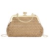 Women Mini Straw Woven Clutch Handbag Metal Top-handle Bag Cross-body