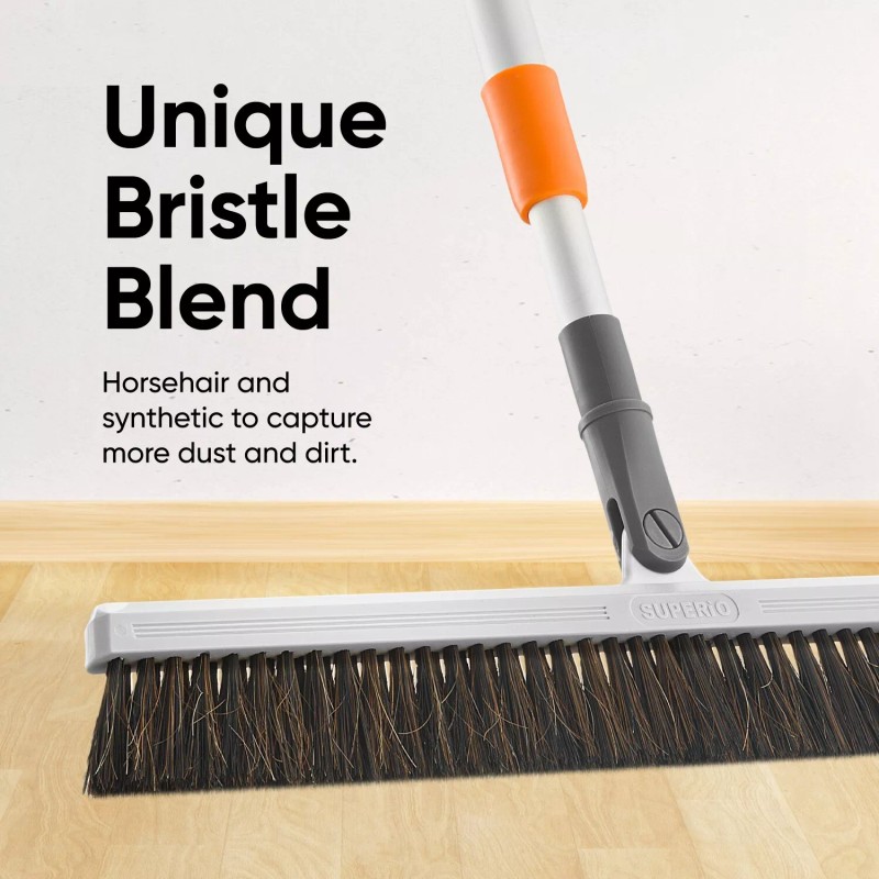 Superio 18" Horsehair Swivel Broom, Rotating Broom with Telescopic Handle
