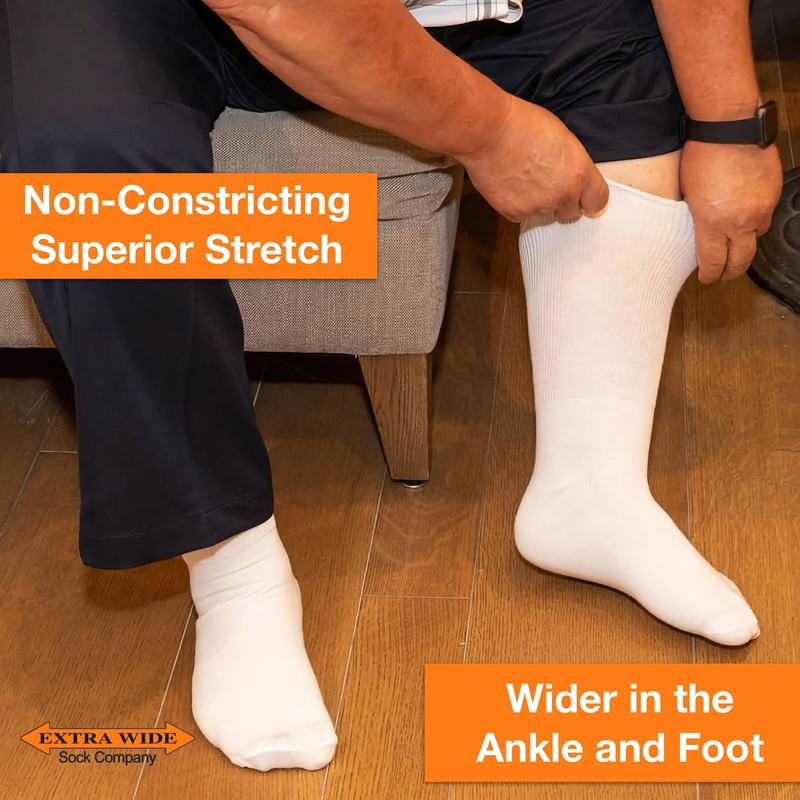 Extra Wide Comfort Fit Athletic Crew (Mid-Calf) Socks for Men