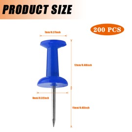 Auvotuis 200Pcs Plastic Push Pins, Colored Map Thumb Tacks Decorative Craft Pushpins for DIY, Cork Board, Office, Home (Blue)