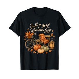 Just A Girl Who Loves Fall Cute Pumpkin Autumn Leaves Cozy T-Shirt