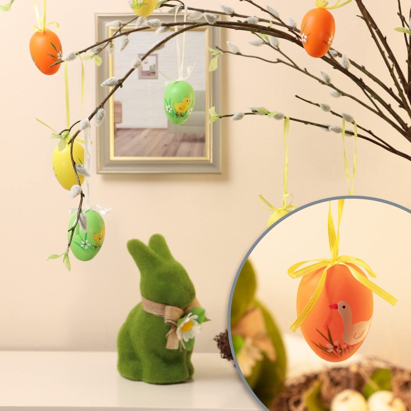 com-four® Easter Eggs in Bright Colours and Designs with Ribbon