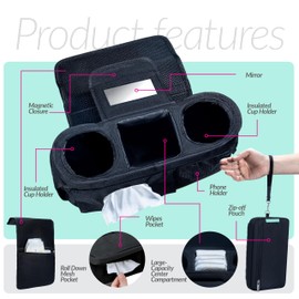 Swanoo Stroller Caddy Stroller Organizer With Cup Holder, Non Slip Straps Stroller Bag for Phone, Pet Stroller Accessories, Universal Fits Uppababby Vista v2 Wonderfold Wagon, Doona and More