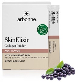 Arbonne SkinElixir Collagen Powder Builder - Açaí-Flavored Vegan Supplement for Women with Hyaluronic Acid, Vitamin C, Biotin & Antioxidants - Supports Healthy Skin, Hair & Nails - 30 Stick Packs